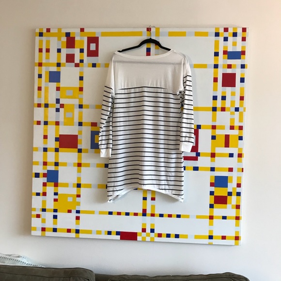 White w black nautical stripes cotton dress. - Picture 2 of 5